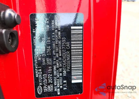 2013 Hyundai Veloster z USA, uszkodzony, nr VIN KMHTC6ADXDU177593